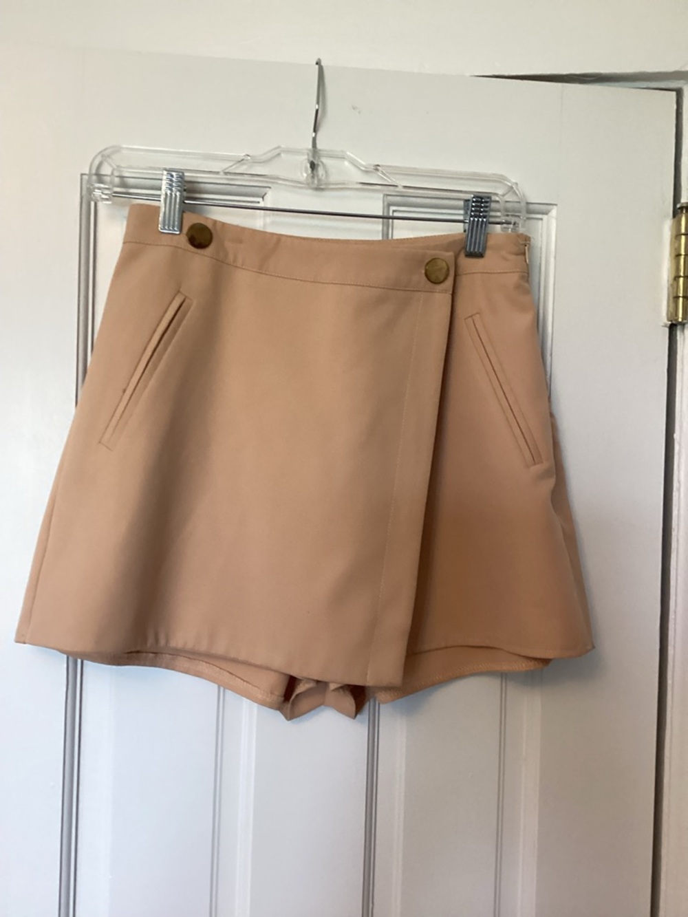 Missguided Peach Wrap-Front Skort with Button Detail